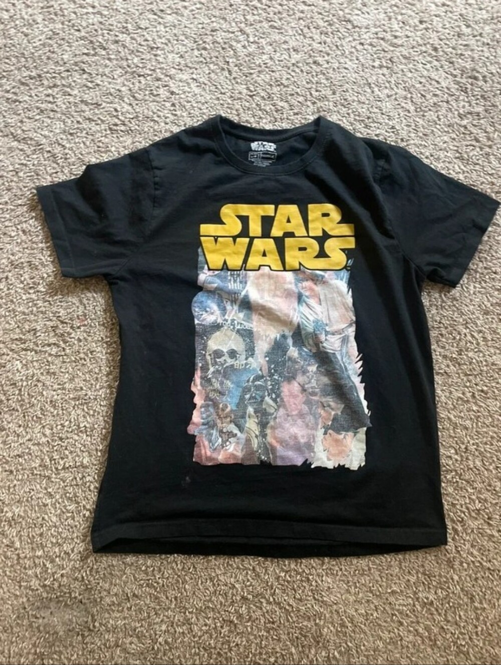 Star Wars Black Tee with Yellow Logo and Multi-Color Graphic